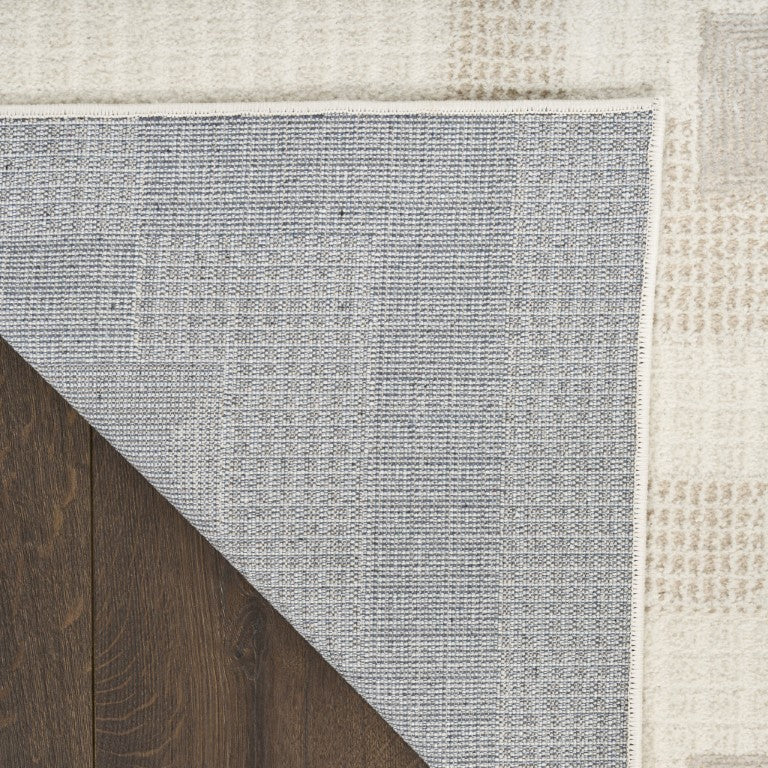 HomeRoots 5x7 Beige Geometric Area Rug Power Loomed Polyester with High Low Texture 572700