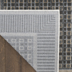 5x7 Black Geometric Area Rug Power Loomed Polyester for Modern Living Rooms