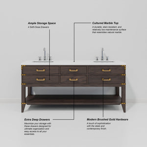 English Elm Brown Oak Double Bath Vanity With Cultured Marble Top, Faucets, Storage & Mirrors For Style Upgrade B2731S01898