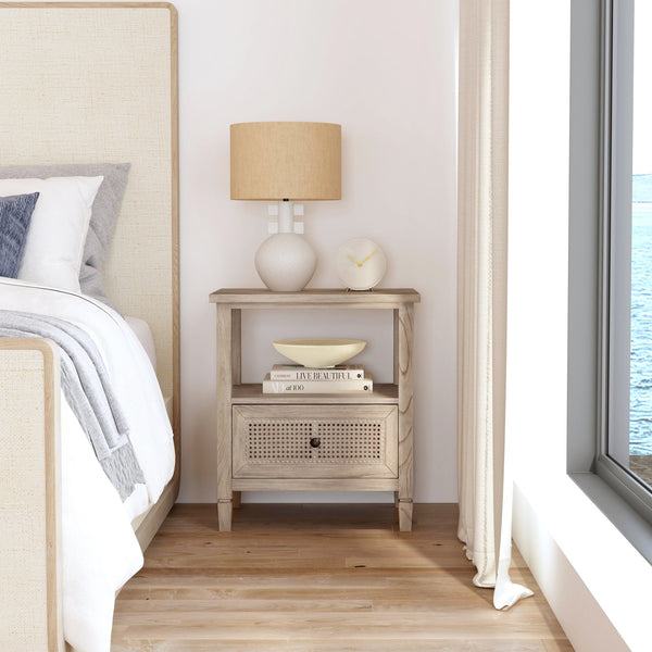 Butler Specialty Flagstaff 1-drawer Cane Nightstand With Elegant Desert Sand Finish And Classic Design, Perfect For Any Room Natural Mindi Wood,Mindi Veneer,Mdf,Cane 5727449-butler