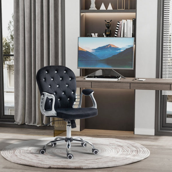 English Elm Vinsetto Elegant Velvet Office Chair - Adjustable Height, Padded Armrests, Swivel Casters For Comfort W2225P217495-GIGA