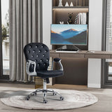 English Elm Vinsetto Velvet Home Office Chair, Button Tufted Desk Chair With Padded Armrests, Adjustable Height and Swivel Wheels, Black