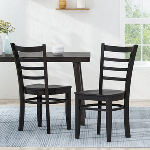English Elm Dining Chair Set of Two Solid Rubberwood Ladder Back Farmhouse Cottage Style 67982.00MTBLK