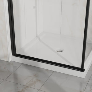 English Elm Goodyo Frameless Corner Shower Stall Tempered Glass Pivot Door with Matte Black Hardware W1223S00038