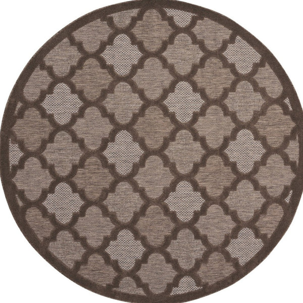 HomeRoots 8' Brown Round Geometric Area Rug - Stylish Indoor/Outdoor Accent with Durable, Low-Maintenance Design 572802