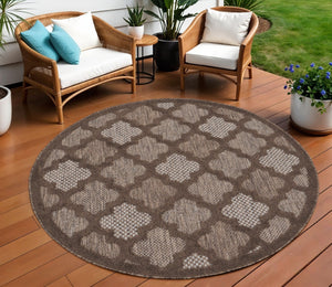 HomeRoots 8' Brown Round Geometric Area Rug - Stylish Indoor/Outdoor Accent with Durable, Low-Maintenance Design 572802