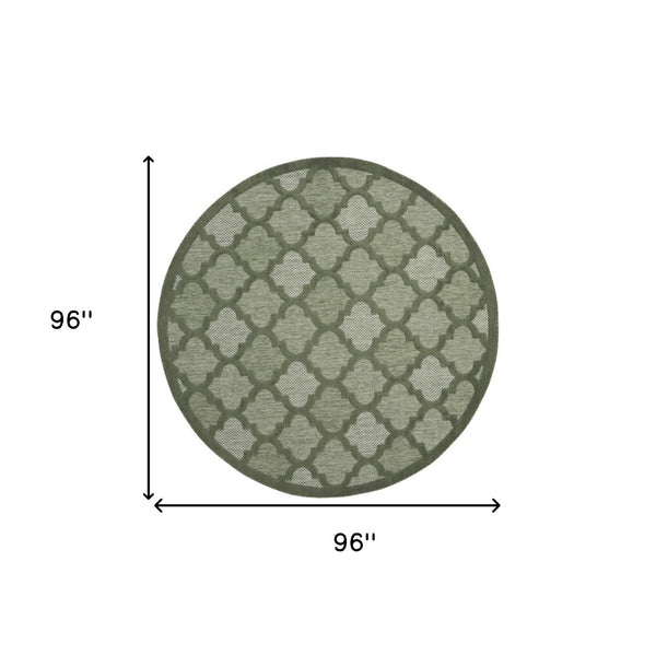 HomeRoots 8' Green Round Rug - Stylish Geometric Design for Indoor/Outdoor Spaces, Easy Care, Versatile Use 572803