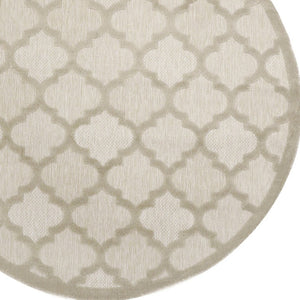 HomeRoots 8' Cream Round Geometric Area Rug – Modern Indoor/Outdoor Design, Easy Care & Versatile Style! 572804