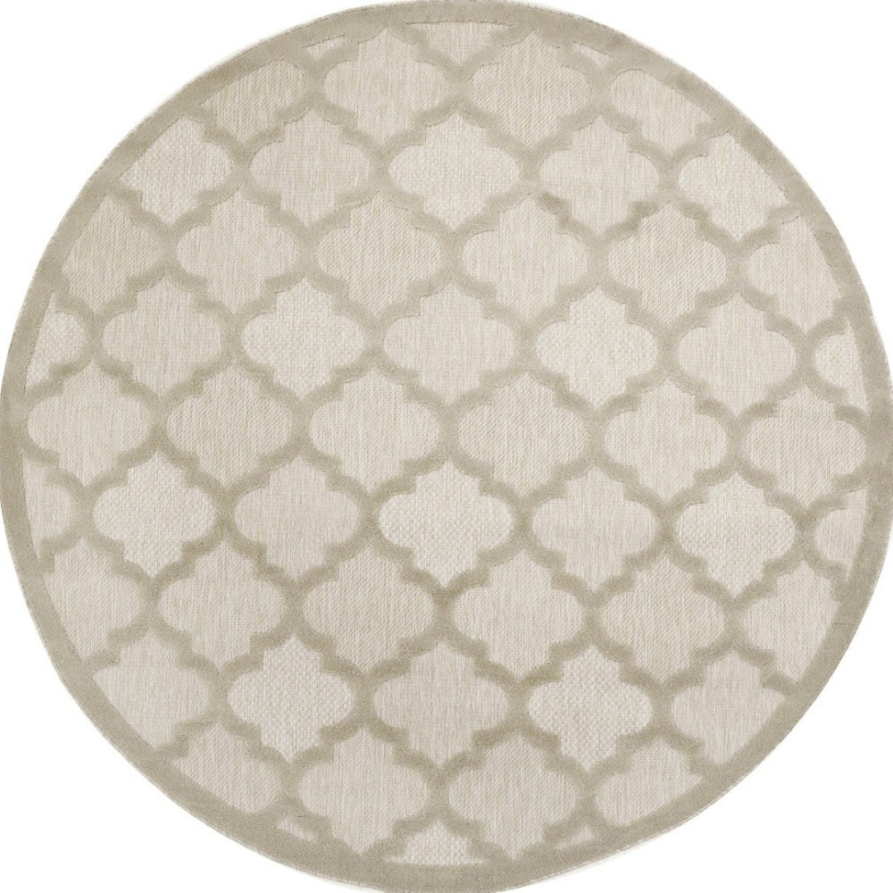 HomeRoots 8' Cream Round Geometric Area Rug – Modern Indoor/Outdoor Design, Easy Care & Versatile Style! 572804