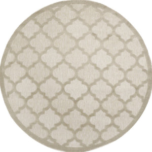 HomeRoots 8' Cream Round Geometric Area Rug – Modern Indoor/Outdoor Design, Easy Care & Versatile Style! 572804