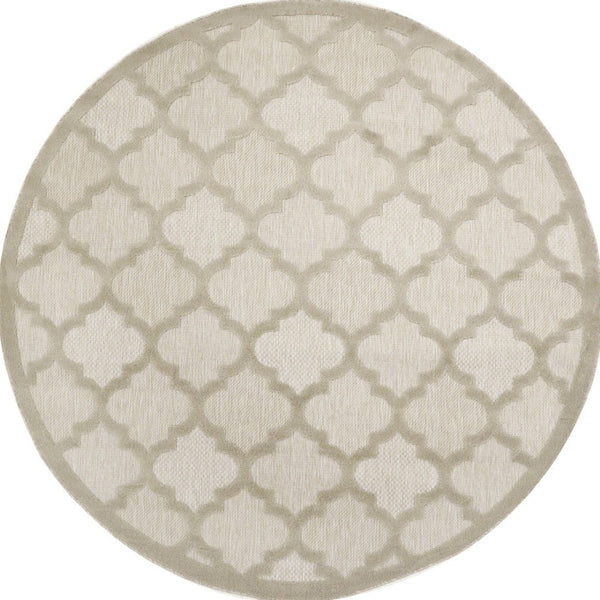 HomeRoots 8' Cream Round Geometric Area Rug – Modern Indoor/Outdoor Design, Easy Care & Versatile Style! 572804