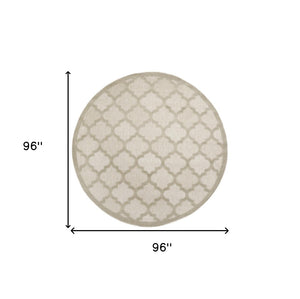 HomeRoots 8' Cream Round Geometric Area Rug – Modern Indoor/Outdoor Design, Easy Care & Versatile Style! 572804