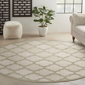 HomeRoots 8' Cream Round Geometric Area Rug – Modern Indoor/Outdoor Design, Easy Care & Versatile Style! 572804