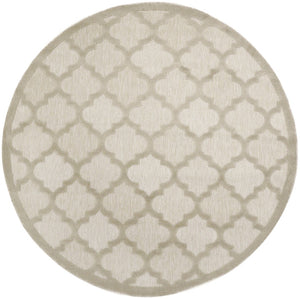 HomeRoots 8' Cream Round Geometric Area Rug – Modern Indoor/Outdoor Design, Easy Care & Versatile Style! 572804