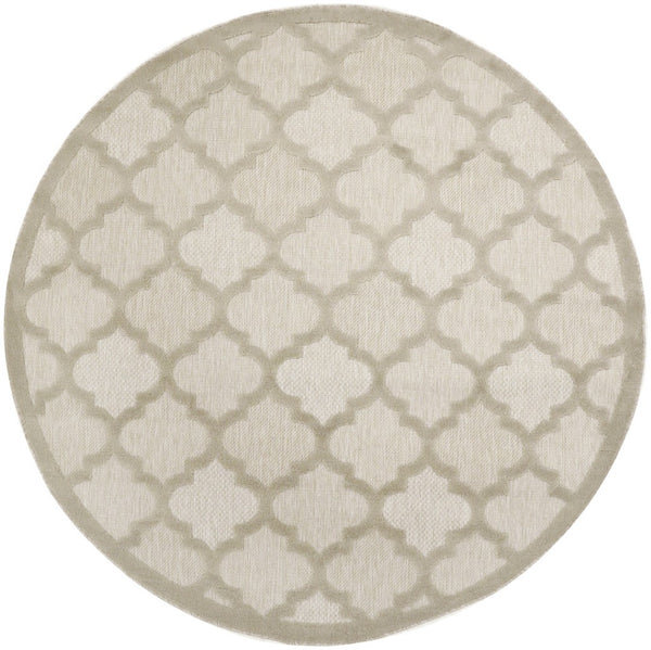 HomeRoots 8' Cream Round Geometric Area Rug – Modern Indoor/Outdoor Design, Easy Care & Versatile Style! 572804