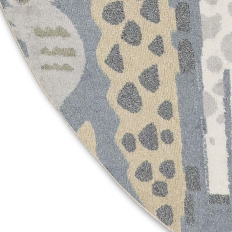 8 Foot Round Animal Print Polyester Rug Bold Blue Modern Living Room Accent