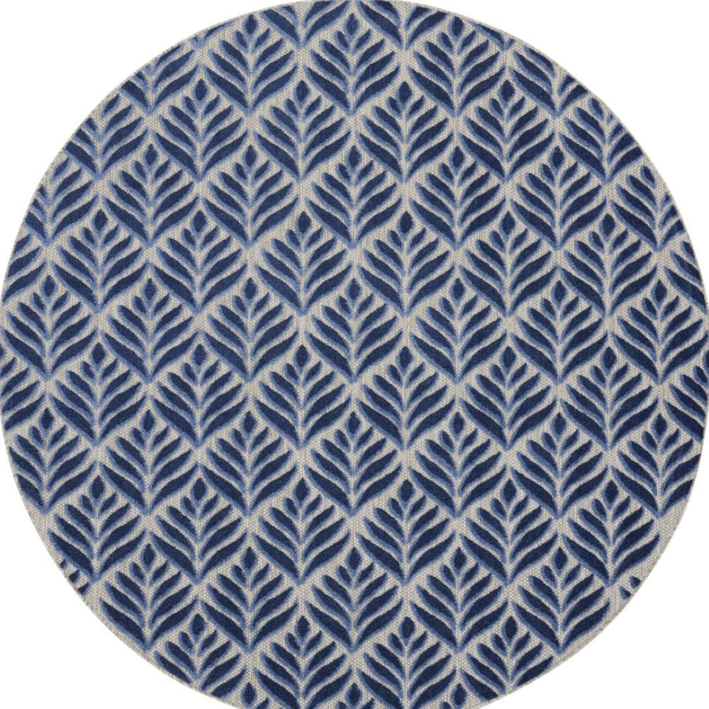 HomeRoots 5' Blue Round Floral Area Rug - Elegant, Durable, Indoor/Outdoor Carpet for Patios, Entryways & More! 572825