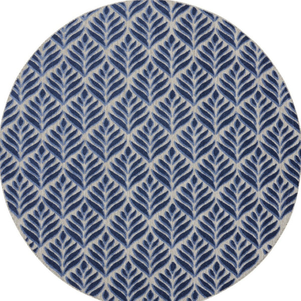 HomeRoots 5' Blue Round Floral Area Rug - Elegant, Durable, Indoor/Outdoor Carpet for Patios, Entryways & More! 572825