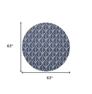 HomeRoots 5' Blue Round Floral Area Rug - Elegant, Durable, Indoor/Outdoor Carpet for Patios, Entryways & More! 572825