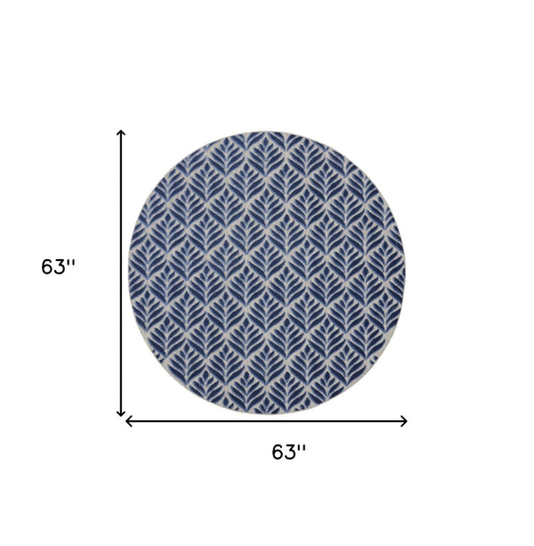 HomeRoots 5' Blue Round Floral Area Rug - Elegant, Durable, Indoor/Outdoor Carpet for Patios, Entryways & More! 572825