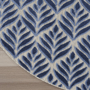 HomeRoots 5' Blue Round Floral Area Rug - Elegant, Durable, Indoor/Outdoor Carpet for Patios, Entryways & More! 572825