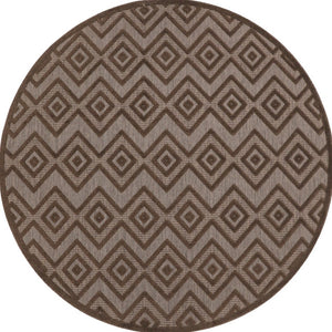 HomeRoots 8' Brown Round Geometric Area Rug - Versatile Indoor/Outdoor Solution with Low-Maintenance Style 572834