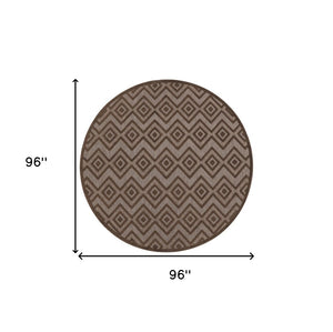 HomeRoots 8' Brown Round Geometric Area Rug - Versatile Indoor/Outdoor Solution with Low-Maintenance Style 572834