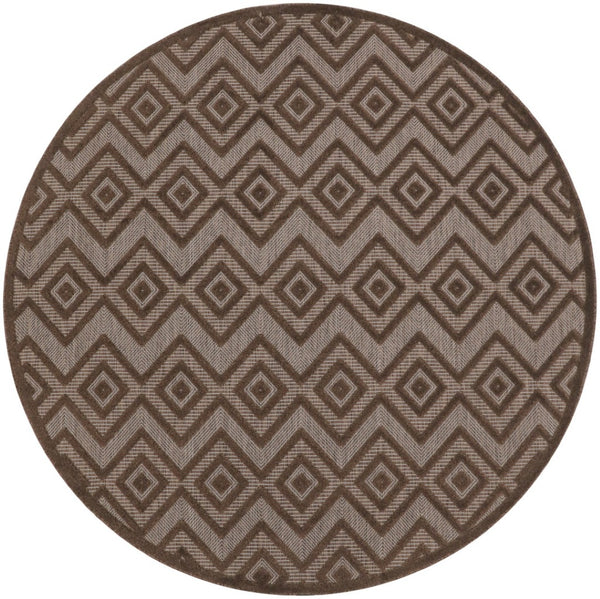 HomeRoots 8' Brown Round Geometric Area Rug - Versatile Indoor/Outdoor Solution with Low-Maintenance Style 572834