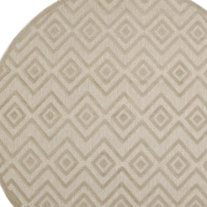 HomeRoots 8' Cream Round Geometric Area Rug - Modern Indoor/Outdoor Design, Durable & Easy to Clean for Every Space 572836