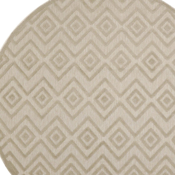 HomeRoots 8' Cream Round Geometric Area Rug - Modern Indoor/Outdoor Design, Durable & Easy to Clean for Every Space 572836