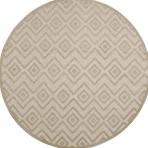 HomeRoots 8' Cream Round Geometric Area Rug - Modern Indoor/Outdoor Design, Durable & Easy to Clean for Every Space 572836