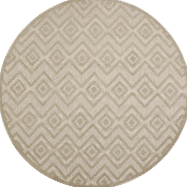 HomeRoots 8' Cream Round Geometric Area Rug - Modern Indoor/Outdoor Design, Durable & Easy to Clean for Every Space 572836