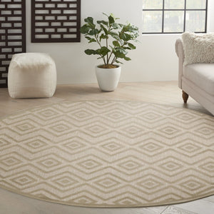 HomeRoots 8' Cream Round Geometric Area Rug - Modern Indoor/Outdoor Design, Durable & Easy to Clean for Every Space 572836