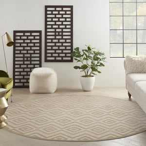 HomeRoots 8' Cream Round Geometric Area Rug - Modern Indoor/Outdoor Design, Durable & Easy to Clean for Every Space 572836