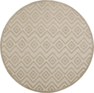 HomeRoots 8' Cream Round Geometric Area Rug - Modern Indoor/Outdoor Design, Durable & Easy to Clean for Every Space 572836