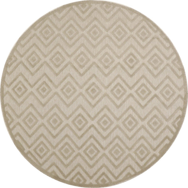 HomeRoots 8' Cream Round Geometric Area Rug - Modern Indoor/Outdoor Design, Durable & Easy to Clean for Every Space 572836