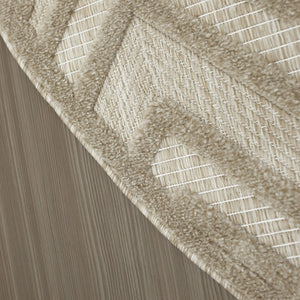 HomeRoots 8' Cream Round Geometric Area Rug - Modern Indoor/Outdoor Design, Durable & Easy to Clean for Every Space 572836