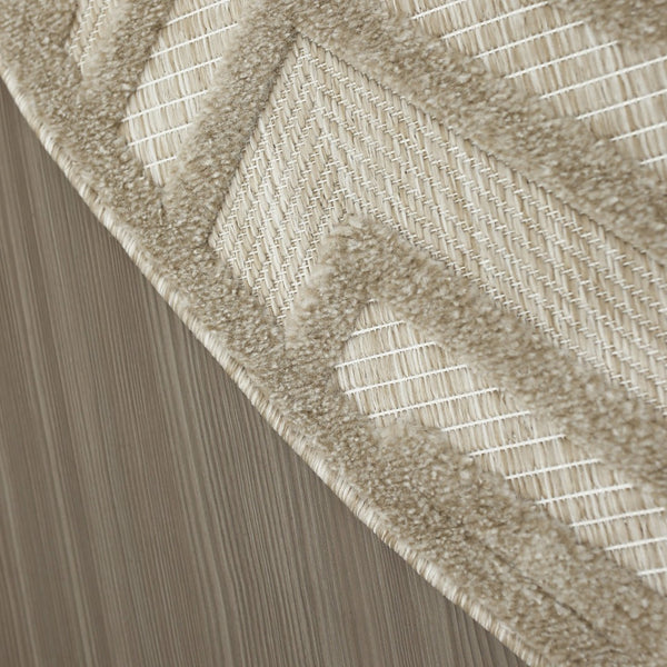HomeRoots 8' Cream Round Geometric Area Rug - Modern Indoor/Outdoor Design, Durable & Easy to Clean for Every Space 572836