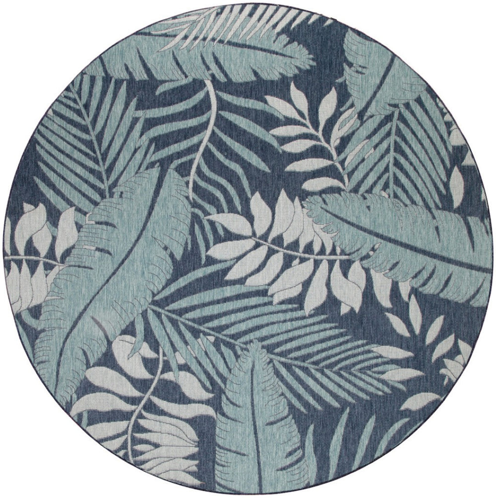 HomeRoots 8' Navy Blue Round Floral Area Rug - Stylish Indoor/Outdoor Durable Design for Patios, Kitchens & More 572837