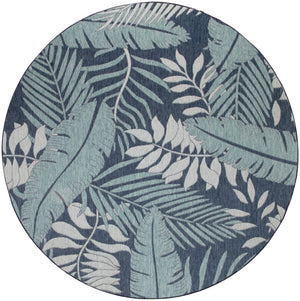HomeRoots 8' Navy Blue Round Floral Area Rug - Stylish Indoor/Outdoor Durable Design for Patios, Kitchens & More 572837