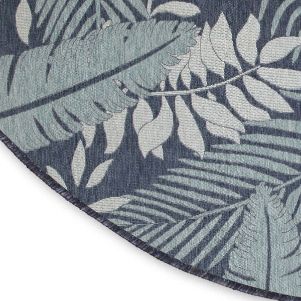 HomeRoots 8' Navy Blue Round Floral Area Rug - Stylish Indoor/Outdoor Durable Design for Patios, Kitchens & More 572837