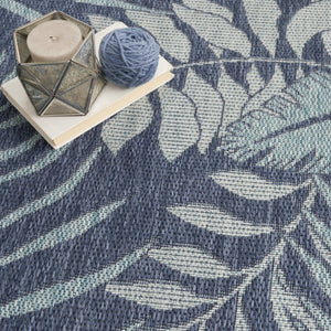 HomeRoots 8' Navy Blue Round Floral Area Rug - Stylish Indoor/Outdoor Durable Design for Patios, Kitchens & More 572837