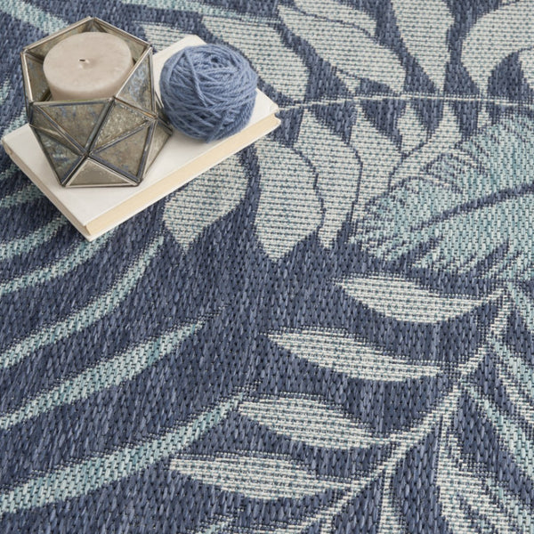 HomeRoots 8' Navy Blue Round Floral Area Rug - Stylish Indoor/Outdoor Durable Design for Patios, Kitchens & More 572837