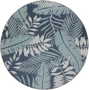 HomeRoots 8' Navy Blue Round Floral Area Rug - Stylish Indoor/Outdoor Durable Design for Patios, Kitchens & More 572837