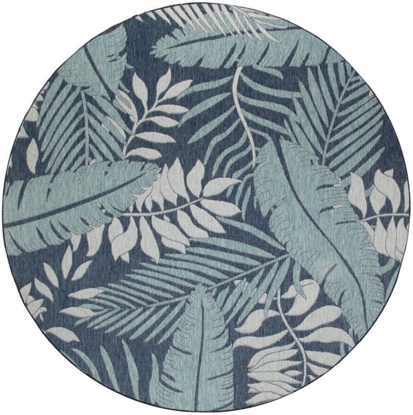 HomeRoots 8' Navy Blue Round Floral Area Rug - Stylish Indoor/Outdoor Durable Design for Patios, Kitchens & More 572837