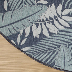 HomeRoots 8' Navy Blue Round Floral Area Rug - Stylish Indoor/Outdoor Durable Design for Patios, Kitchens & More 572837