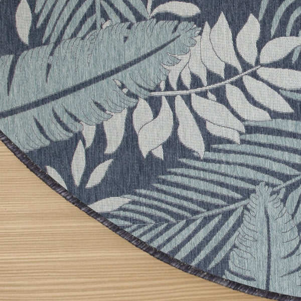 HomeRoots 8' Navy Blue Round Floral Area Rug - Stylish Indoor/Outdoor Durable Design for Patios, Kitchens & More 572837