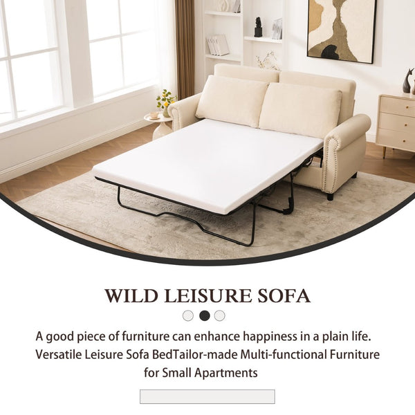 English Elm Sleeper Sofa Bed - Modern 2-Seater Pull-Out Couch With Memory Foam Mattress For Small Spaces, Beige W3696S00006-GIGA