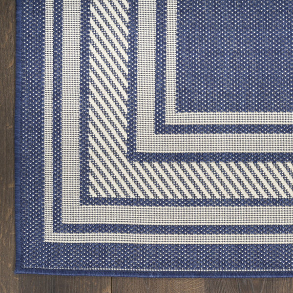 HomeRoots 6' Navy Blue & Ivory Geometric Area Rug - Durable Indoor/Outdoor Design for Modern Spaces, 6' x 9' 572870