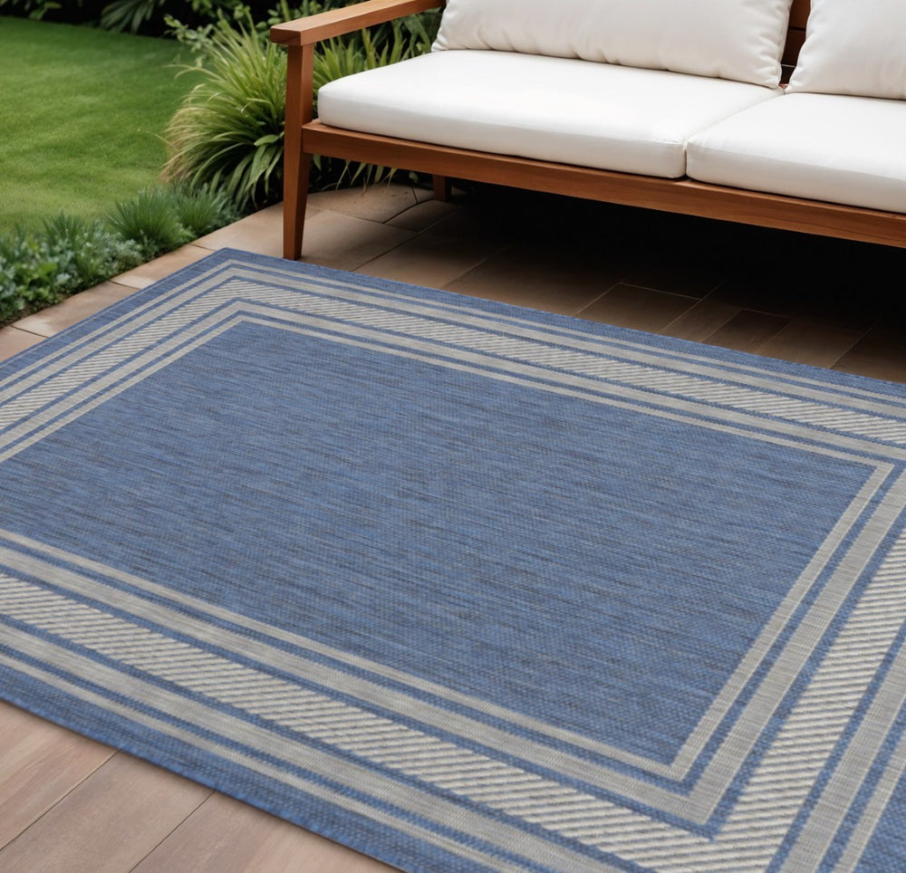 HomeRoots 6' Denim Blue & Ivory Geometric Area Rug - Stylish Indoor/Outdoor, Durable, Easy-Clean, Modern Design 572871